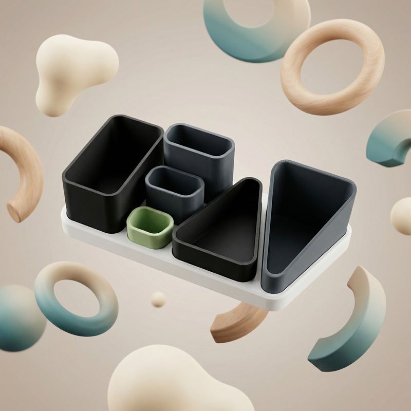 Carti si Birotica - Birotica - Accesorii de birou - Suporturi accesorii birou - Organizator birou modular Armonie, negru, 25cm, compartimente multiple - Infinity.ro