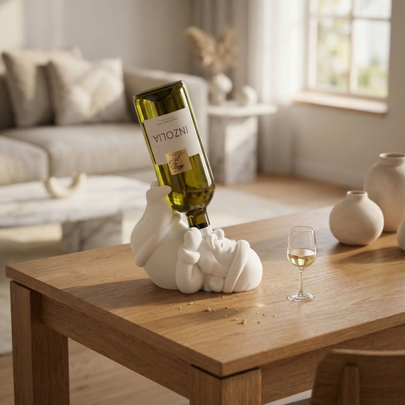 Casa si Gradina - Bucatarie si vesela - Accesorii bar - Suporturi bauturi - Suport Sticla de Vin Festiv Mos Craciun, Alb, 15 cm - Infinity.ro