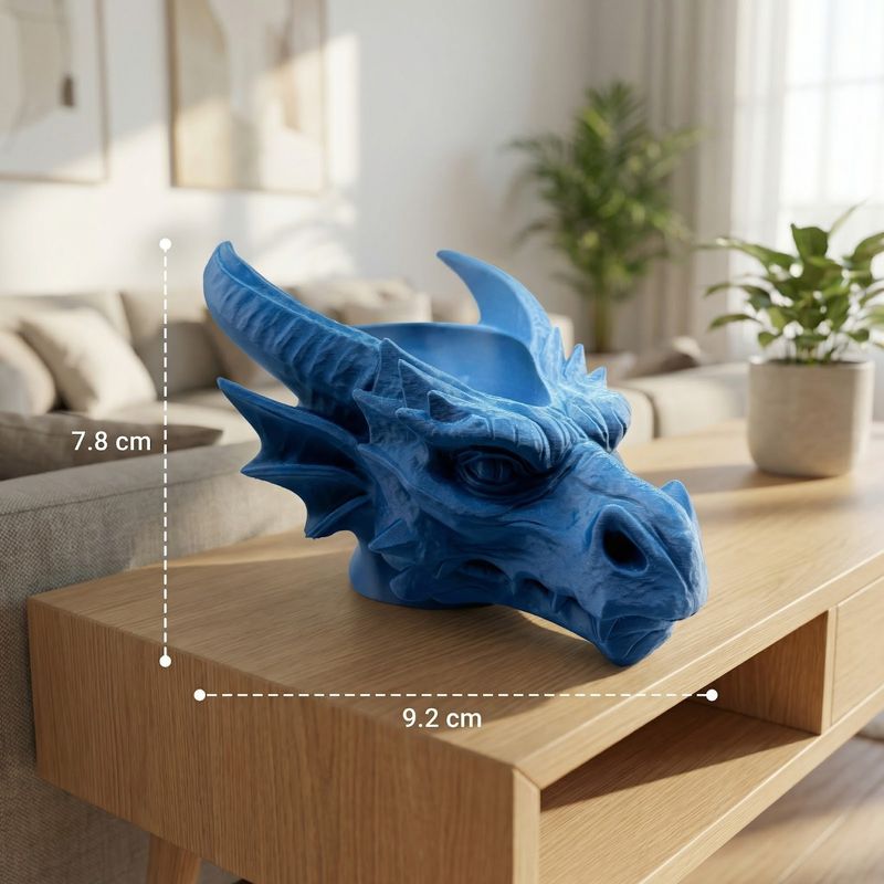 Casa si Gradina - Decoratiuni - Obiecte decorative - Vaze si boluri decorative - Bol Decorativ Sculptural Cap de Dragon, Albastru, 11 cm - Infinity.ro