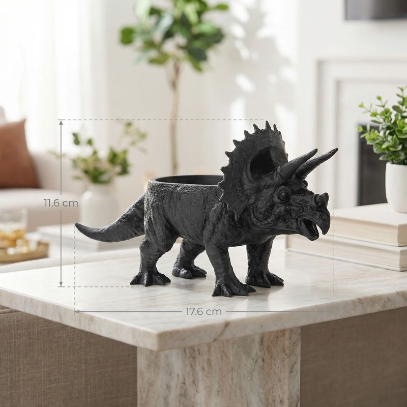 Casa si Gradina - Decoratiuni - Obiecte decorative - Vaze si boluri decorative - Bol Decorativ Triceratops Sculptural, Negru, 18 cm - Infinity.ro
