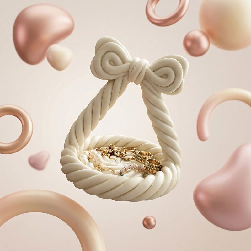 Fashion, accesorii si bijuterii - Femei - Bijuterii femei - Cutii bijuterii - Tava Organizatoare pentru Bijuterii cu Funda Decorativa, Alb, 13 cm - Infinity.ro