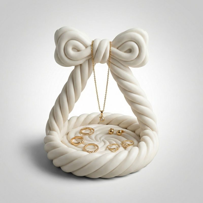 Fashion, accesorii si bijuterii - Femei - Bijuterii femei - Cutii bijuterii - Tava Organizatoare pentru Bijuterii cu Funda Decorativa, Alb, 13 cm - Infinity.ro
