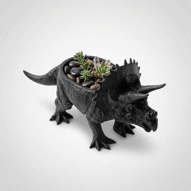 Casa si Gradina - Decoratiuni - Obiecte decorative - Vaze si boluri decorative - Bol Decorativ Triceratops Sculptural, Negru, 18 cm - Infinity.ro