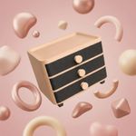 Fashion, accesorii si bijuterii - Femei - Bijuterii femei - Cutii bijuterii - Cutie Bijuterii Organizator cu Sertare, Bej cu Negru, 2 cm - Infinity.ro