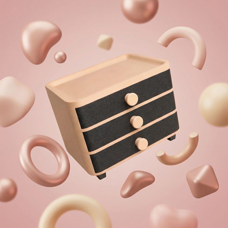 Fashion, accesorii si bijuterii - Femei - Bijuterii femei - Cutii bijuterii - Cutie Bijuterii Organizator cu Sertare, Bej cu Negru, 2 cm - Infinity.ro
