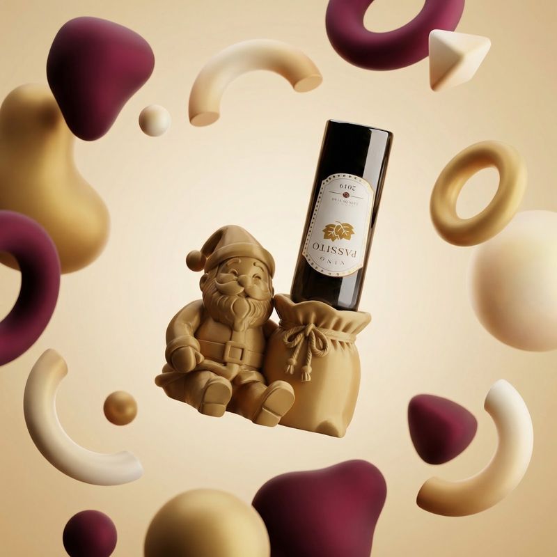 Casa si Gradina - Bucatarie si vesela - Accesorii bar - Suporturi bauturi - Suport Sticla Vin Festiv cu Mos, Auriu, 16 cm - Infinity.ro