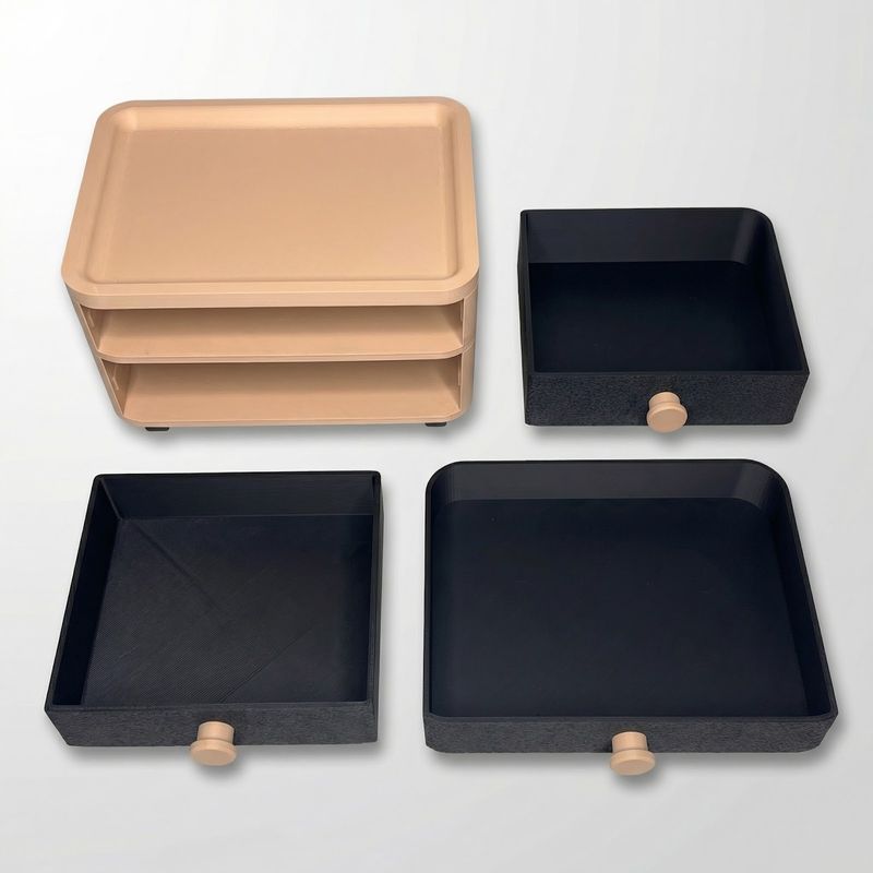 Fashion, accesorii si bijuterii - Femei - Bijuterii femei - Cutii bijuterii - Cutie Bijuterii Organizator cu Sertare, Bej cu Negru, 2 cm - Infinity.ro