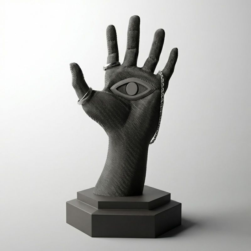 Fashion, accesorii si bijuterii - Femei - Bijuterii femei - Cutii bijuterii - Suport Bijuterii Sculptural cu Palma si Ochi, Negru, 15 cm - Infinity.ro