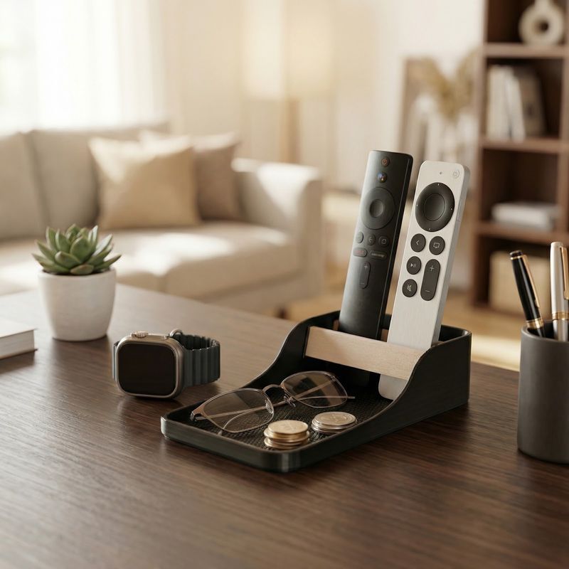 Carti si Birotica - Birotica - Accesorii de birou - Suporturi accesorii birou - Organizator multifunctional Armonie, negru, 9cm, pentru telecomenzi si accesorii - Infinity.ro