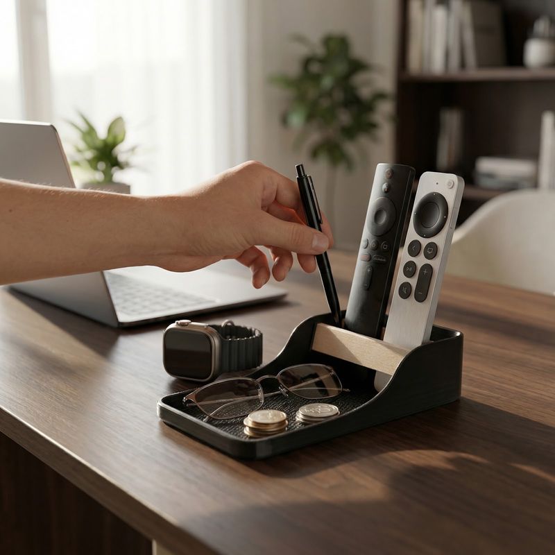 Carti si Birotica - Birotica - Accesorii de birou - Suporturi accesorii birou - Organizator multifunctional Armonie, negru, 9cm, pentru telecomenzi si accesorii - Infinity.ro