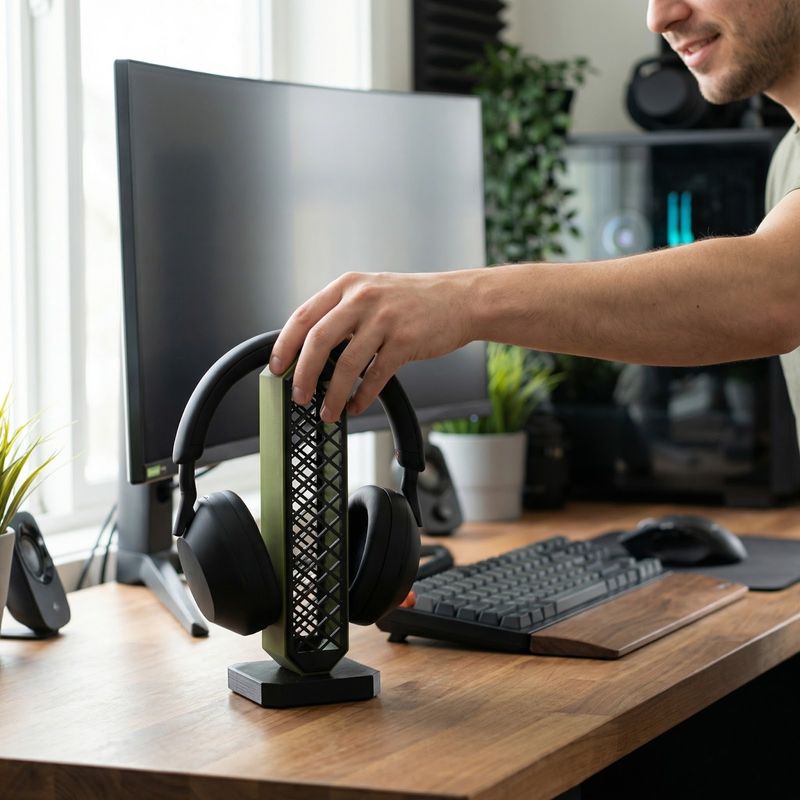 PC, gaming si accesorii - Periferice PC - Periferice Diverse - Suport Casti Minimalist cu Grilaj, Negru, 22 cm - Infinity.ro