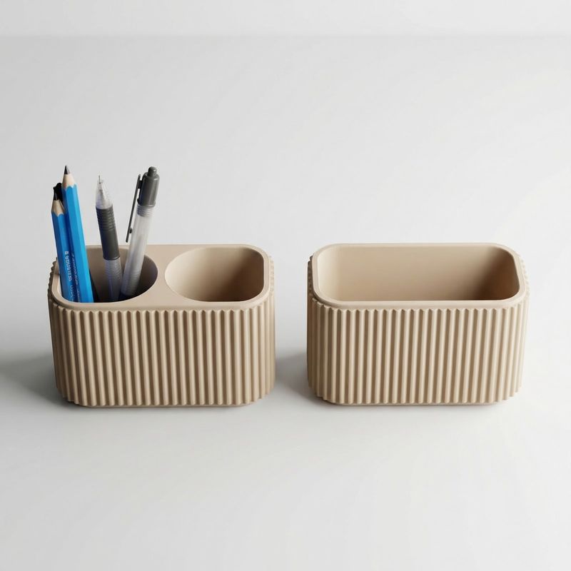 Carti si Birotica - Birotica - Accesorii de birou - Suporturi accesorii birou - Organizator birou cu 2 compartimente, bej, 13 cm - Infinity.ro