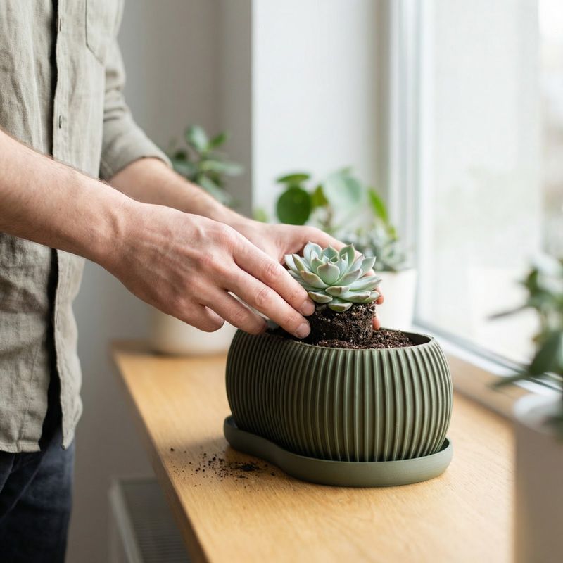 Casa si Gradina - Gradinarit si plante - Plante si ghivece - Ghivece si suporturi - Ghiveci Decorativ Minimalist cu Striatii, Verde inchis, 20 cm - Infinity.ro