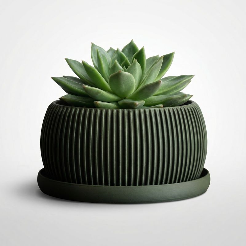 Casa si Gradina - Gradinarit si plante - Plante si ghivece - Ghivece si suporturi - Ghiveci Decorativ Minimalist cu Striatii, Verde inchis, 20 cm - Infinity.ro