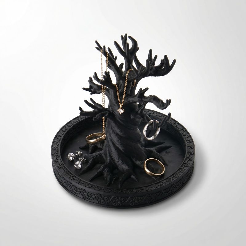 Fashion, accesorii si bijuterii - Femei - Bijuterii femei - Cutii bijuterii - Tava pentru Bijuterii cu Maini Sculpturale, Negru, 16 cm - Infinity.ro