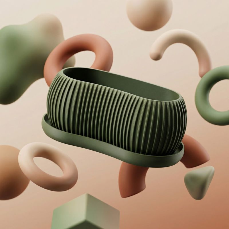 Casa si Gradina - Gradinarit si plante - Plante si ghivece - Ghivece si suporturi - Ghiveci Decorativ Minimalist cu Striatii, Verde inchis, 20 cm - Infinity.ro