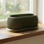 Casa si Gradina - Gradinarit si plante - Plante si ghivece - Ghivece si suporturi - Ghiveci Decorativ Minimalist cu Striatii, Verde inchis, 20 cm - Infinity.ro