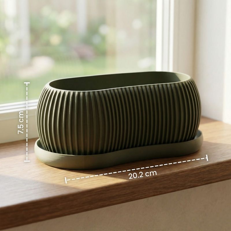 Casa si Gradina - Gradinarit si plante - Plante si ghivece - Ghivece si suporturi - Ghiveci Decorativ Minimalist cu Striatii, Verde inchis, 20 cm - Infinity.ro