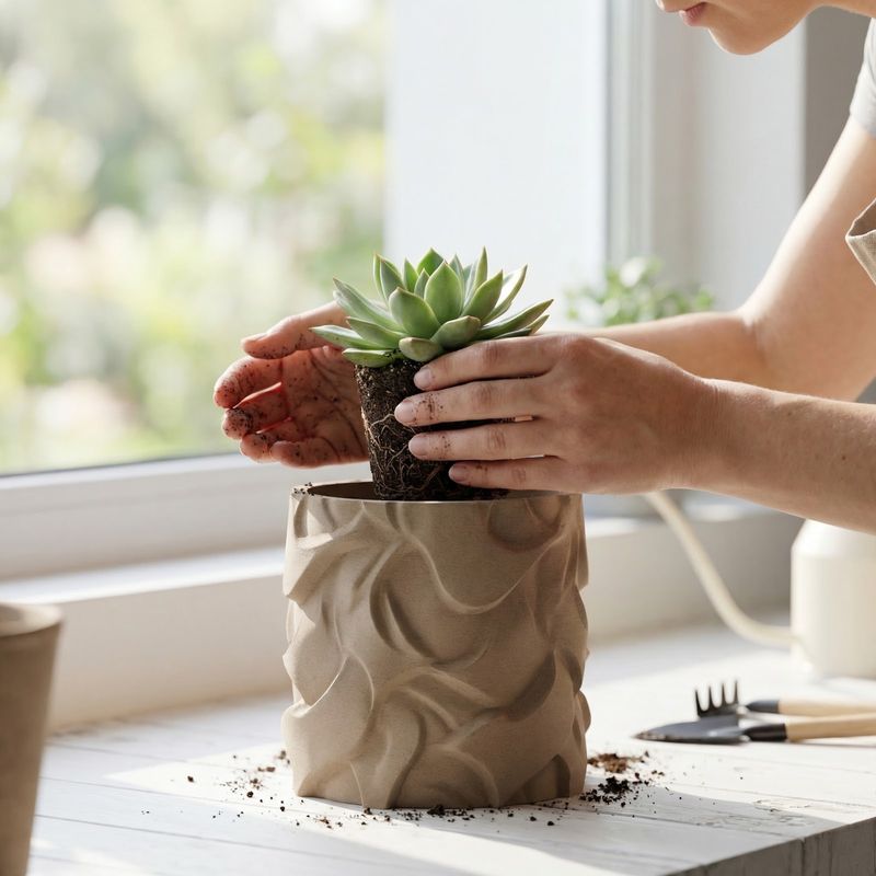 Casa si Gradina - Gradinarit si plante - Plante si ghivece - Ghivece si suporturi - Ghiveci Decorativ cu Textura Ondulata, Bej, 12 cm - Infinity.ro
