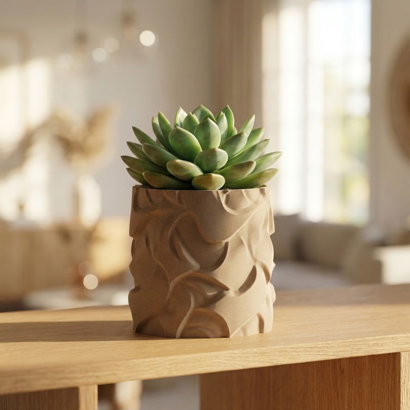 Casa si Gradina - Gradinarit si plante - Plante si ghivece - Ghivece si suporturi - Ghiveci Decorativ cu Textura Ondulata, Bej, 12 cm - Infinity.ro