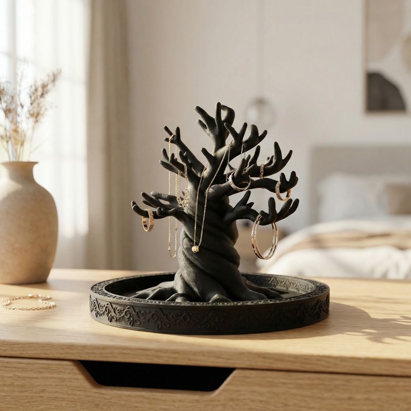 Fashion, accesorii si bijuterii - Femei - Bijuterii femei - Cutii bijuterii - Tava pentru Bijuterii cu Maini Sculpturale, Negru, 16 cm - Infinity.ro