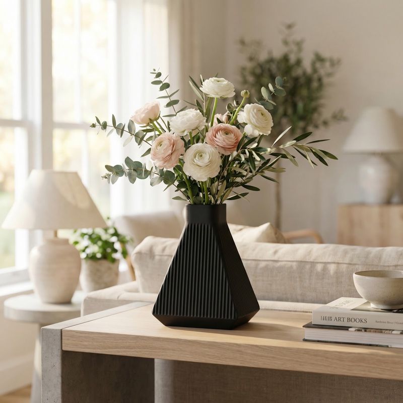 Casa si Gradina - Decoratiuni - Obiecte decorative - Vaze si boluri decorative - Vaza Decorativa cu Nervuri Verticale, Negru, 24 cm - Infinity.ro