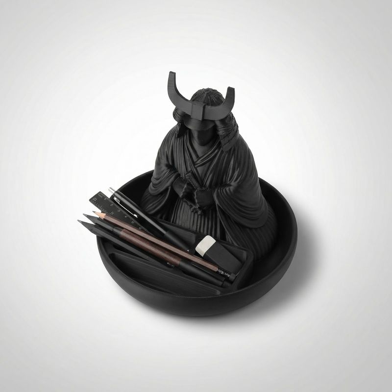 Carti si Birotica - Birotica - Accesorii de birou - Suporturi accesorii birou - Tava Organizator pentru Birou cu Silueta Samurai, Negru, 15 cm - Infinity.ro