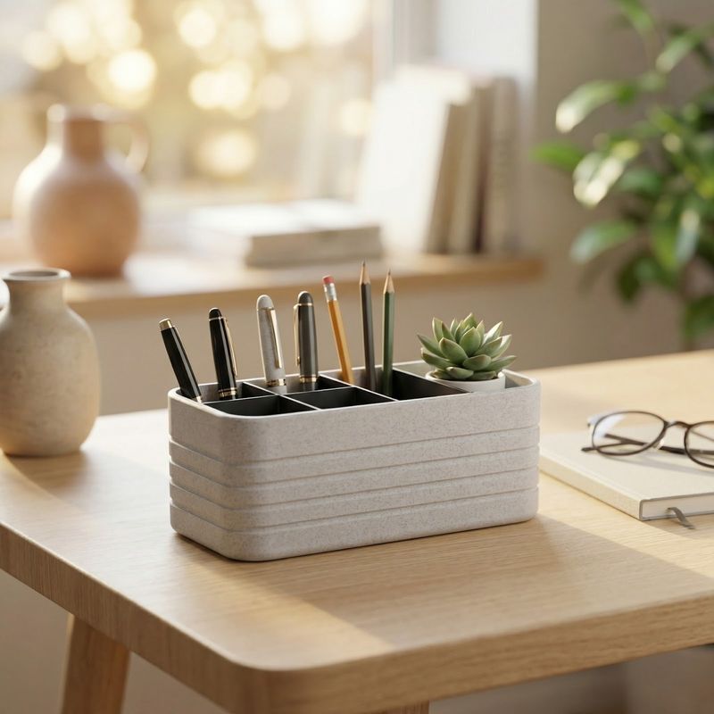 Carti si Birotica - Birotica - Accesorii de birou - Suporturi accesorii birou - Organizator Birou cu Compartimente Modulare, Alb Marmorat, 10 cm - Infinity.ro