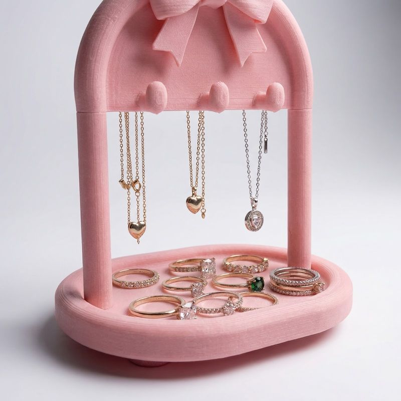 Fashion, accesorii si bijuterii - Femei - Bijuterii femei - Cutii bijuterii - Suport Organizator Bijuterii cu Funda Eleganta, Roz, 17 cm - Infinity.ro