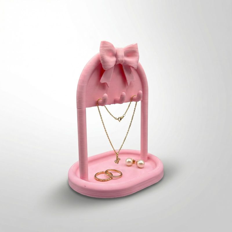 Fashion, accesorii si bijuterii - Femei - Bijuterii femei - Cutii bijuterii - Suport Organizator Bijuterii cu Funda Eleganta, Roz, 17 cm - Infinity.ro