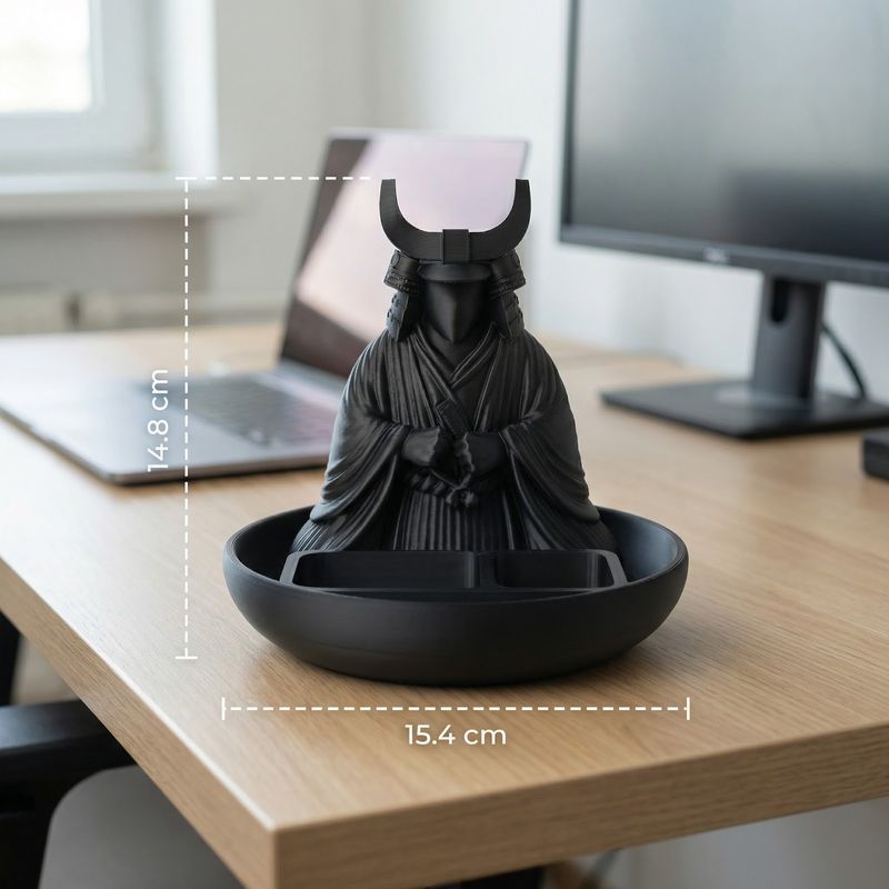 Carti si Birotica - Birotica - Accesorii de birou - Suporturi accesorii birou - Tava Organizator pentru Birou cu Silueta Samurai, Negru, 15 cm - Infinity.ro