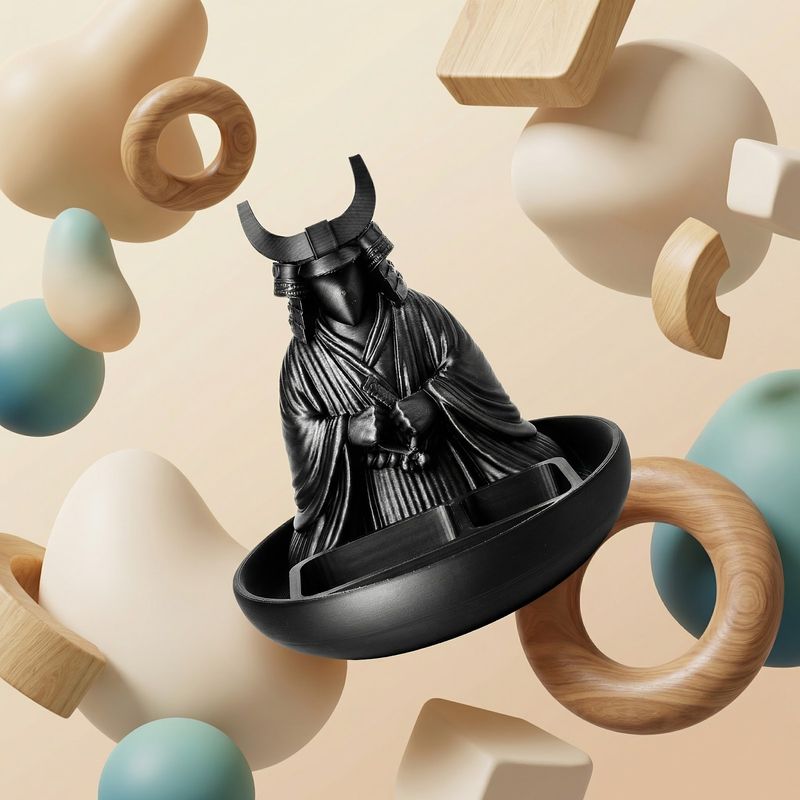 Carti si Birotica - Birotica - Accesorii de birou - Suporturi accesorii birou - Tava Organizator pentru Birou cu Silueta Samurai, Negru, 15 cm - Infinity.ro