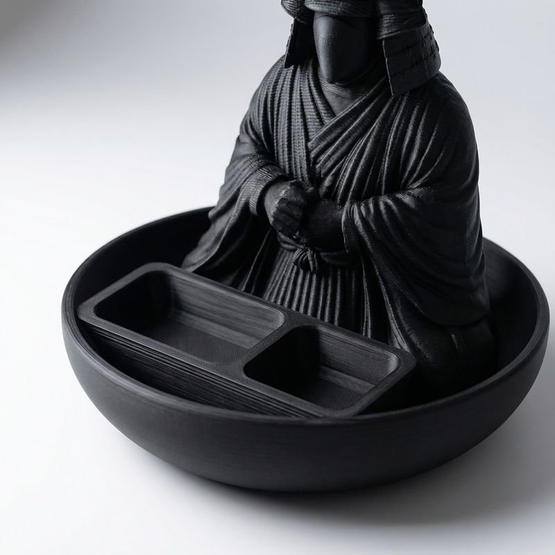 Carti si Birotica - Birotica - Accesorii de birou - Suporturi accesorii birou - Tava Organizator pentru Birou cu Silueta Samurai, Negru, 15 cm - Infinity.ro