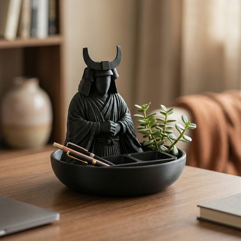 Carti si Birotica - Birotica - Accesorii de birou - Suporturi accesorii birou - Tava Organizator pentru Birou cu Silueta Samurai, Negru, 15 cm - Infinity.ro