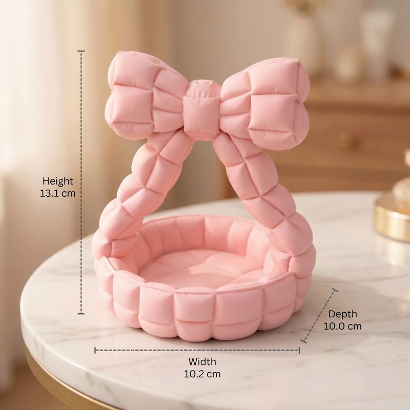 Fashion, accesorii si bijuterii - Femei - Bijuterii femei - Cutii bijuterii - Tavita Organizator Bijuterii cu Funda Matlasata, Roz, 13 cm - Infinity.ro