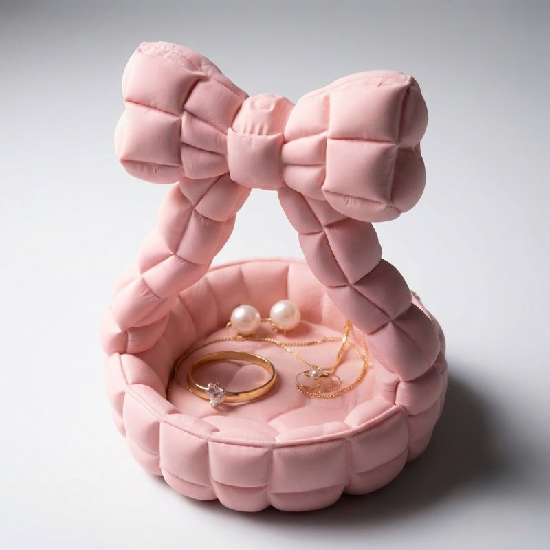 Fashion, accesorii si bijuterii - Femei - Bijuterii femei - Cutii bijuterii - Tavita Organizator Bijuterii cu Funda Matlasata, Roz, 13 cm - Infinity.ro