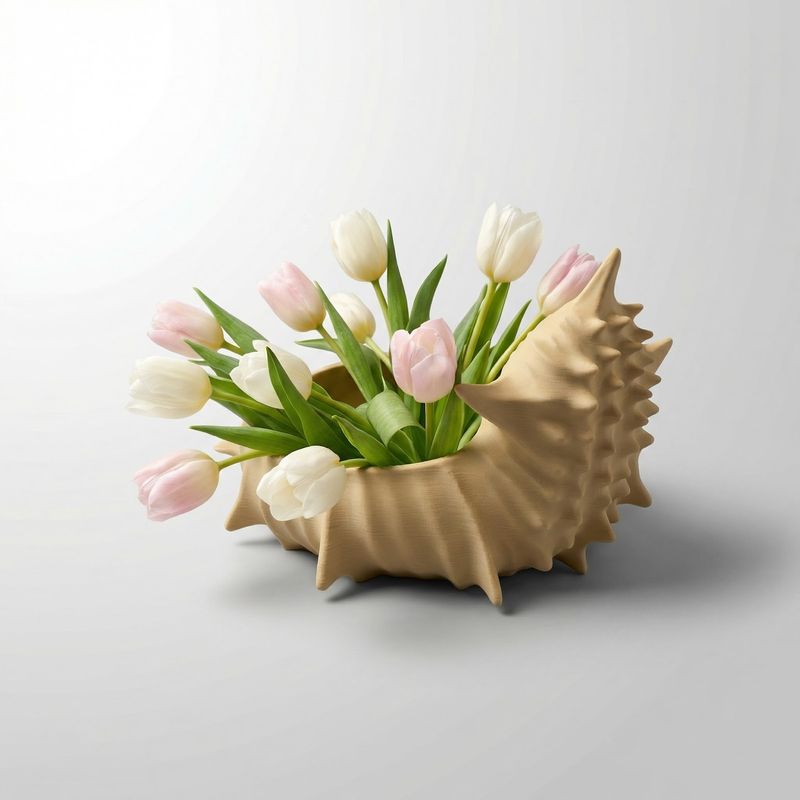 Casa si Gradina - Decoratiuni - Obiecte decorative - Vaze si boluri decorative - Bol Decorativ Scoica Spiralata, Bej nisipiu, 18 cm - Infinity.ro