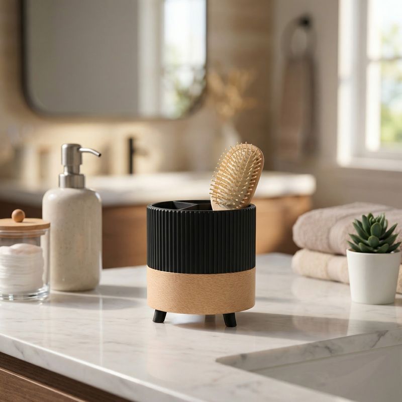 Casa si Gradina - Sanitare - Suporturi si accesorii baie - Accesorii baie - Suport Organizator pentru Perie de Par, Negru, 10 cm - Infinity.ro