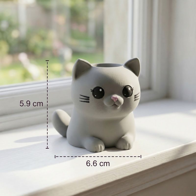 Casa si Gradina - Gradinarit si plante - Plante si ghivece - Ghivece si suporturi - Ghiveci Mini cu Pisicuta Jucausa, Gri, 7 cm - Infinity.ro