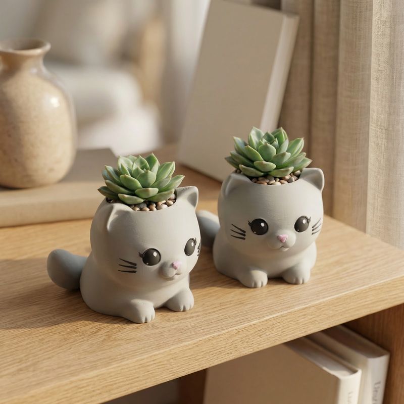 Casa si Gradina - Gradinarit si plante - Plante si ghivece - Ghivece si suporturi - Ghiveci Mini cu Pisicuta Jucausa, Gri, 7 cm - Infinity.ro