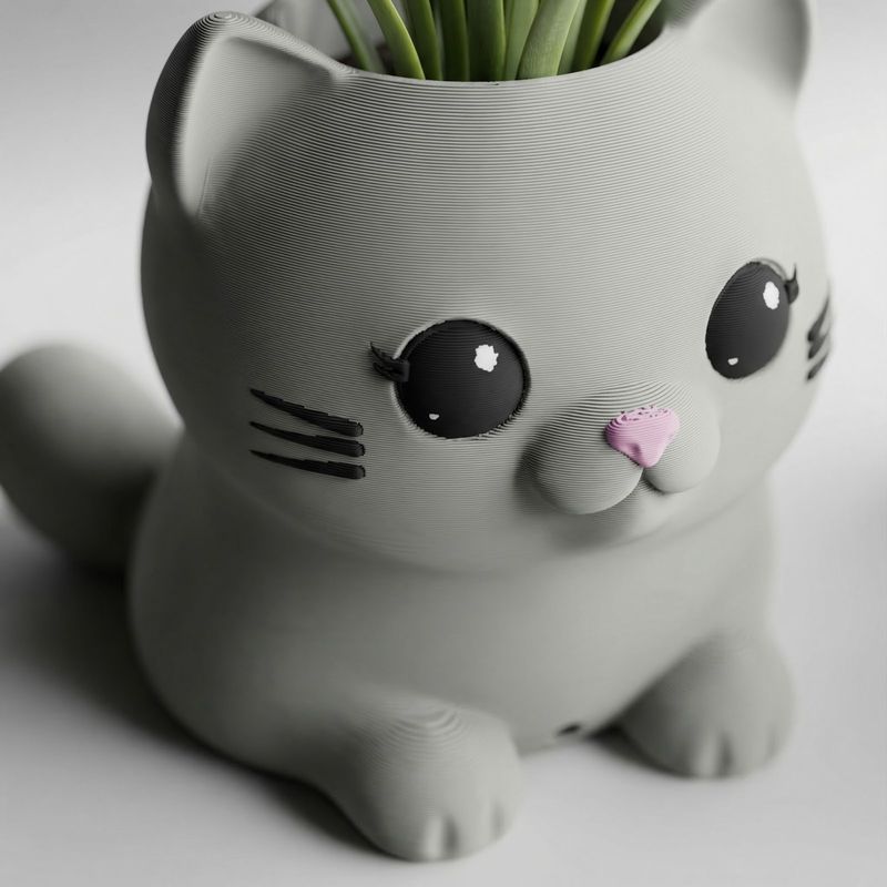 Casa si Gradina - Gradinarit si plante - Plante si ghivece - Ghivece si suporturi - Ghiveci Mini cu Pisicuta Jucausa, Gri, 7 cm - Infinity.ro