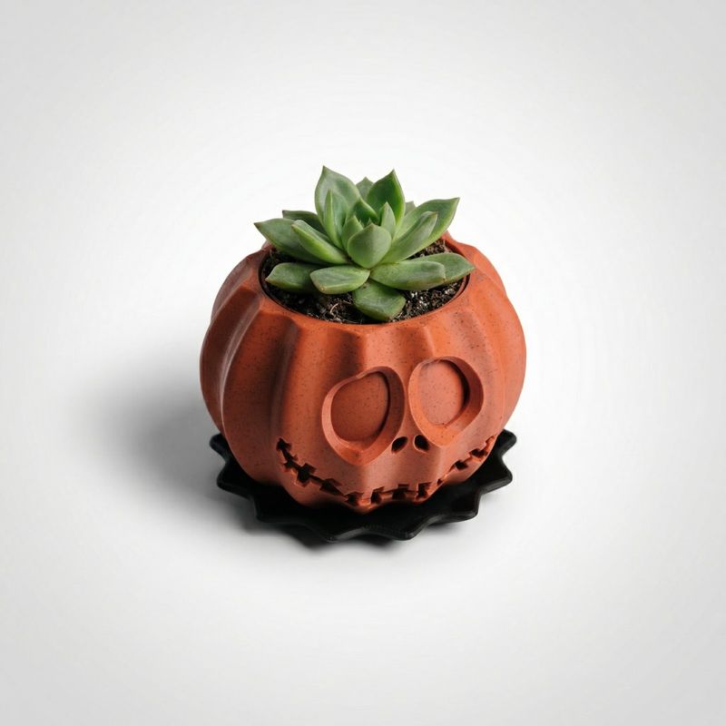 Casa si Gradina - Gradinarit si plante - Plante si ghivece - Ghivece si suporturi - Ghiveci Decorativ Halloween cu Fata Sculptata, Rosu, 11 cm - Infinity.ro
