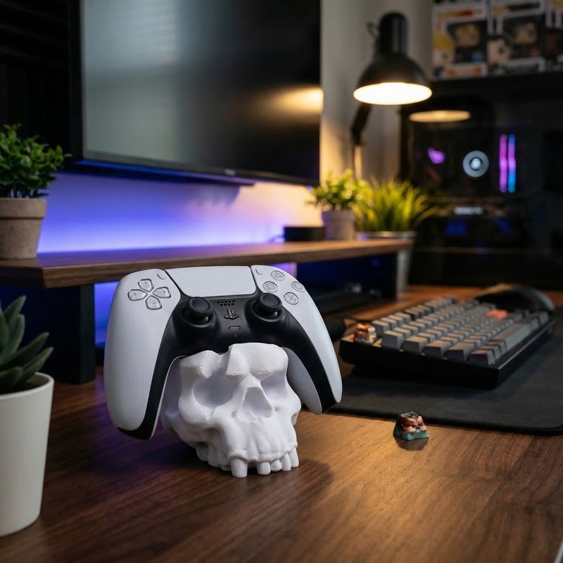 PC, gaming si accesorii - Gaming - Accesorii gaming - Accesorii console gaming - Suport Controller cu Design Craniu, Alb, 13 cm - Infinity.ro
