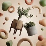Casa si Gradina - Gradinarit si plante - Plante si ghivece - Ghivece si suporturi - Ghiveci cu Suport Elegant Striat, Bej, 15 cm - Infinity.ro