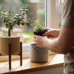 Casa si Gradina - Gradinarit si plante - Plante si ghivece - Ghivece si suporturi - Ghiveci cu Suport Elegant Striat, Bej, 15 cm - Infinity.ro