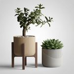 Casa si Gradina - Gradinarit si plante - Plante si ghivece - Ghivece si suporturi - Ghiveci cu Suport Elegant Striat, Bej, 15 cm - Infinity.ro