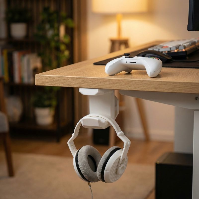 PC, gaming si accesorii - Periferice PC - Periferice Diverse - Suport Casti Sub Birou Armonie, Alb, 12 cm - Infinity.ro