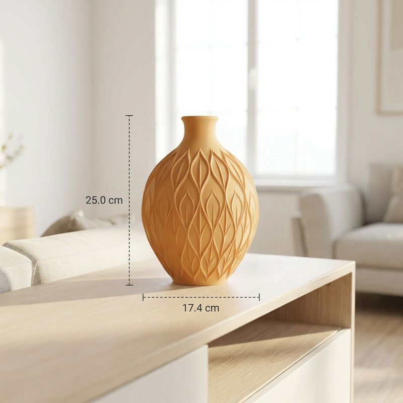 Casa si Gradina - Decoratiuni - Obiecte decorative - Vaze si boluri decorative - Vaza Decorativa cu Model de Frunze, Bej, 25 cm - Infinity.ro