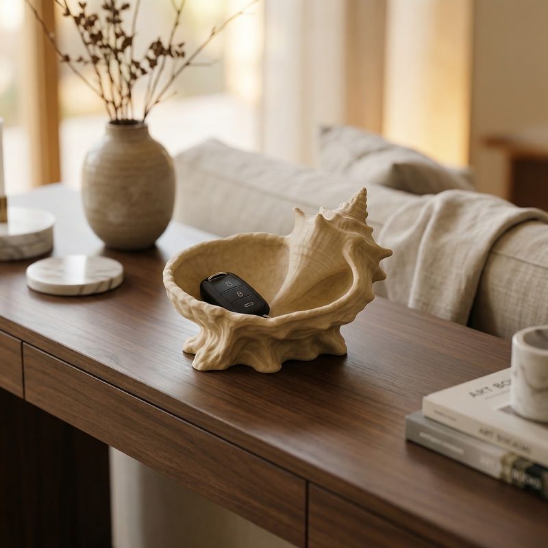 Casa si Gradina - Decoratiuni - Obiecte decorative - Vaze si boluri decorative - Bol Decorativ tip Scoica Sculpturala, Bej, 16 cm - Infinity.ro