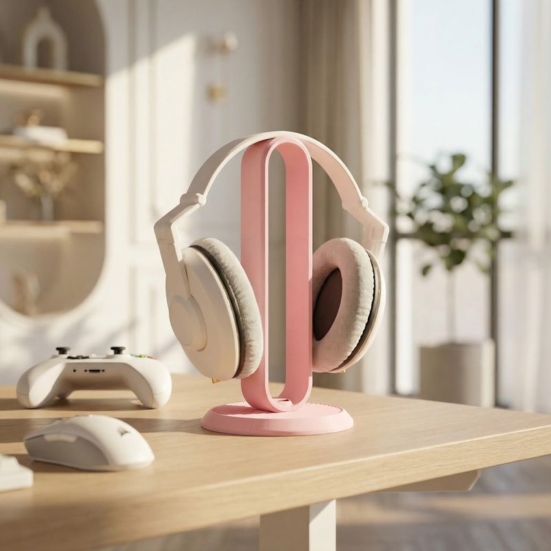 PC, gaming si accesorii - Periferice PC - Periferice Diverse - Suport casti, roz, design silueta minimalista, 12 cm - Infinity.ro